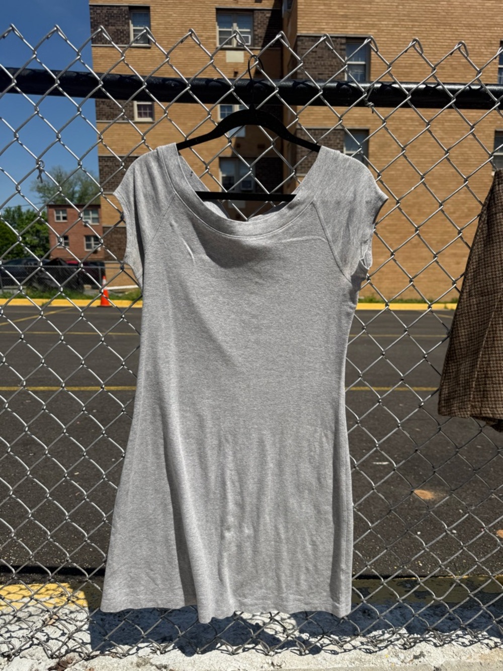 Andrea Jovine Light Gray Cap Sleeve Scoop Neck Mini Dress